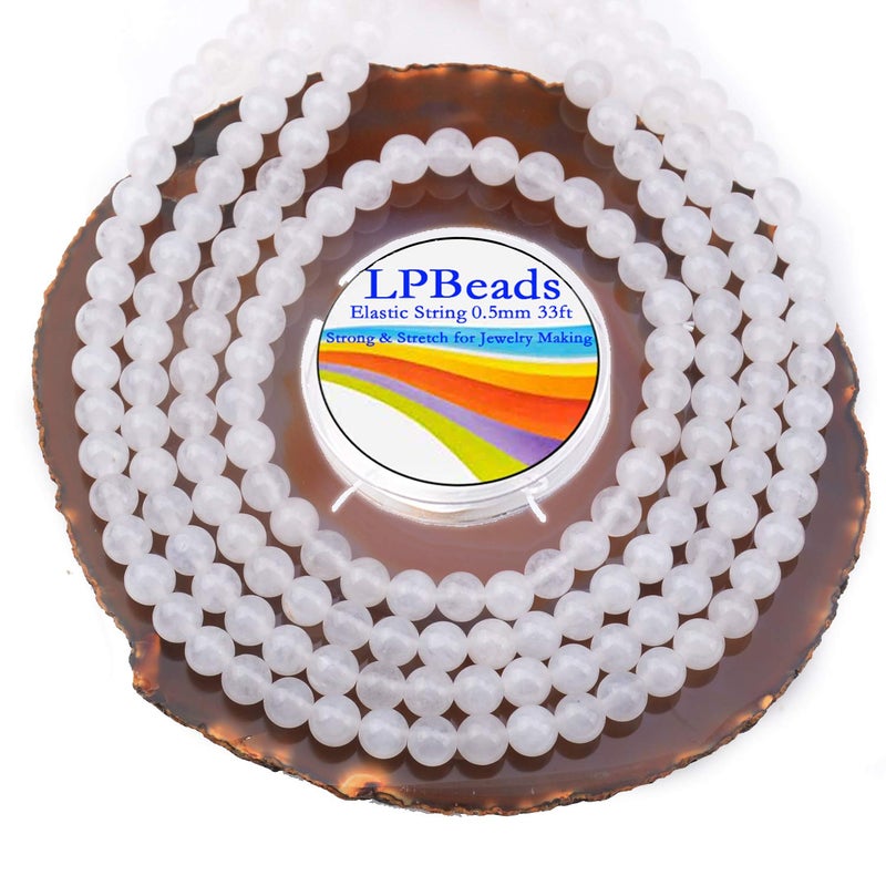 LPBeads 200Pcs Polished 6mm Round Natural White Jade Gemstone Loose Beads with Stretch Cord for Jewelry Making Bracelets - Image 1